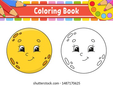 Coloring book for kids. Cheerful character. Vector illustration. Cute cartoon style. Fantasy page for children. Black contour silhouette. Isolated on white background.