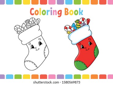 Coloring book for kids. Cheerful character. Vector illustration. Cute cartoon style. Fantasy page for children. Black contour silhouette. Isolated on white background.