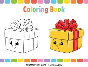 Coloring book for kids. Cheerful character. Vector illustration. Cute cartoon style. Fantasy page for children. Black contour silhouette. Isolated on white background.