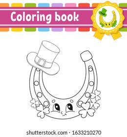 Coloring book for kids. Cheerful character. Vector illustration. Cute cartoon style. Black contour silhouette. Isolated on white background. St. Patrick's day.