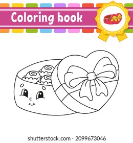 Coloring book for kids. Cheerful character. Vector illustration. Cute cartoon style. Black contour silhouette. Isolated on white background. Valentine's Day