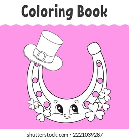 Coloring book for kids. Cheerful character. Cute cartoon style. Fantasy page for children. St. Patrick's day. Black contour silhouette on color background. Vector illustration.