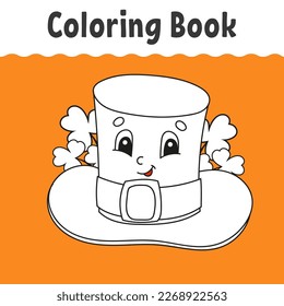 Coloring book for kids. Cheerful character. Cute cartoon style. Fantasy page for children. St. Patrick's day. Black contour silhouette on color background. Vector illustration.