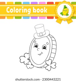 Coloring book for kids. Cheerful character. Cute cartoon style. Black contour silhouette. Isolated on white background. Vector illustration.