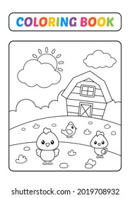 Coloring book for kids, chicken vector