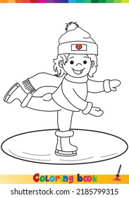 Coloring book for kids. Children skating.