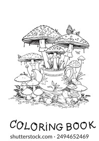 coloring book for kids children's educational aid educational book vector illustration mushrooms