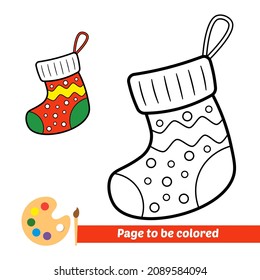 Coloring book for kids, christmas sock vector