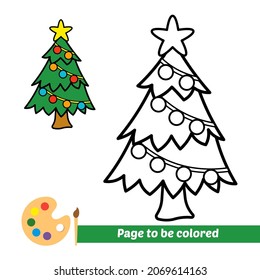 Coloring book for kids, christmas tree vector