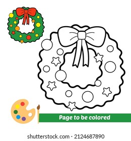 Coloring book for kids, christmas wreath vector