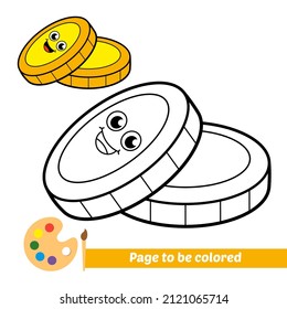 Libro de coloración para niños, vector de monedas