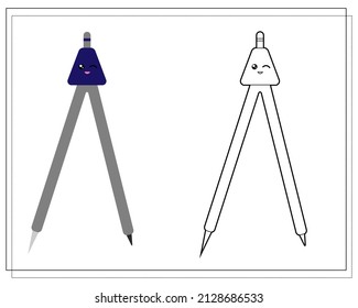 Coloring book for kids. Color a cute cartoon compass based on the pattern. Vector isolated on a white background.