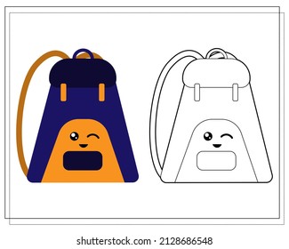 Coloring Book For Kids. Color A Cute Cartoon School Backpack Based On The Pattern. Vector Isolated On A White Background.