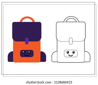 Coloring Book For Kids. Color A Cute Cartoon School Backpack Based On The Pattern. Vector Isolated On A White Background.