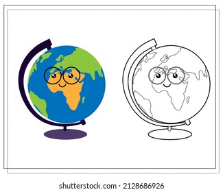 Coloring book for kids. Color a cute cartoon globe based on the pattern. Vector isolated on a white background.