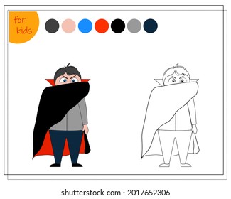 coloring book for kids, color dracula according to the pattern, halloween. vector isolated on a white background.