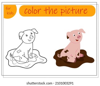 Coloring book for kids, color in the pattern of pigs. Vector isolated on a white background.