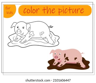 Farbbuch für Kinder, Farbe im Muster der Schweine. Vektorgrafik einzeln auf weißem Hintergrund.