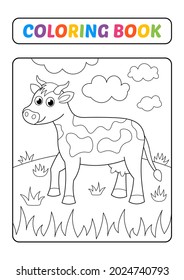 Coloring book for kids, cow vector