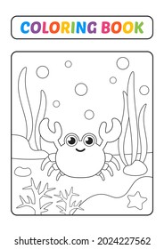 Coloring book for kids, crab vector