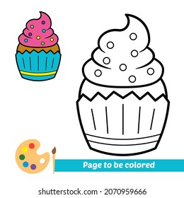 Coloring book for kids, cupcake vector