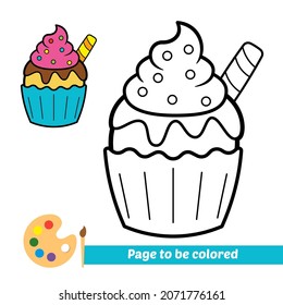 Coloring book for kids, cupcake vector