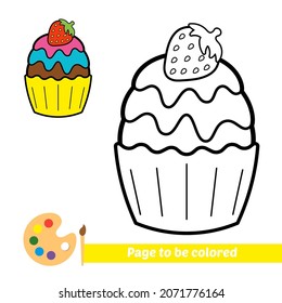 Coloring book for kids, cupcake vector