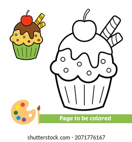 Coloring book for kids, cupcake vector