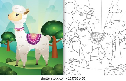 coloring book for kids with a cute alpaca character illustration