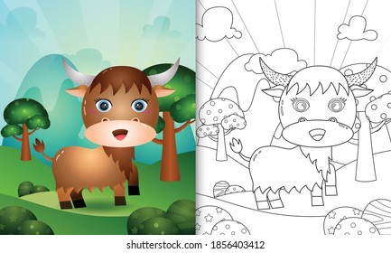 coloring book for kids with a cute buffalo character illustration