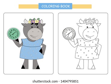 Coloring book for kids. Cute cartoon cow. Vector illustration.