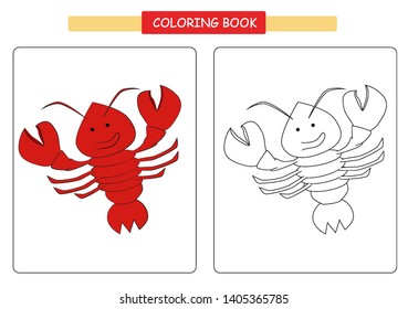 Coloring book for kids. Cute cartoon lobster. Vector illustration.