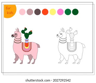 coloring book for kids, cute cartoon llama. vector isolated on a white background