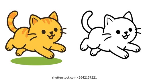 Coloring Book For Kids Cute Cartoon Small kitten jumping playfully Vector Illustration