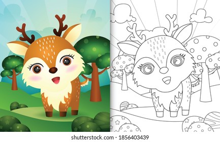 coloring book for kids with a cute deer character illustration