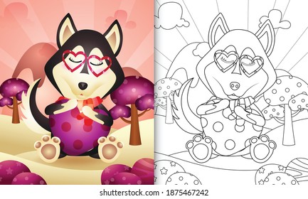 coloring book for kids with a cute deer hugging husky dog themed valentine day
