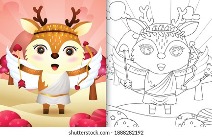 coloring book for kids with a cute deer angel using cupid costume themed valentine day