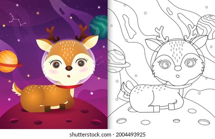 coloring book for kids with a cute deer in the space galaxy