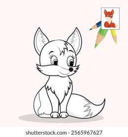 Coloring book for kids with a cute fox 