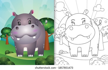 coloring book for kids with a cute hippo character illustration