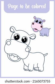 coloring book for kids, cute hippo