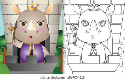 coloring book for kids with a cute king rhino character illustration
