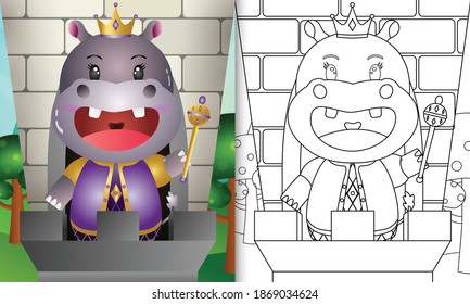 coloring book for kids with a cute king hippo character illustration