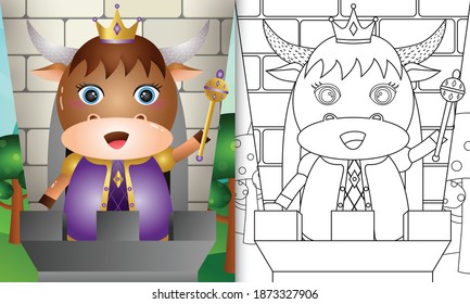 coloring book for kids with a cute king buffalo character illustration