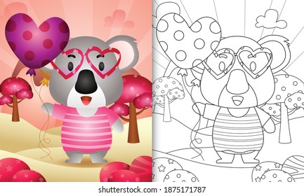 coloring book for kids with a cute koala holding balloon themed valentine day