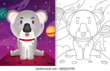 coloring book for kids with a cute koala in the space galaxy