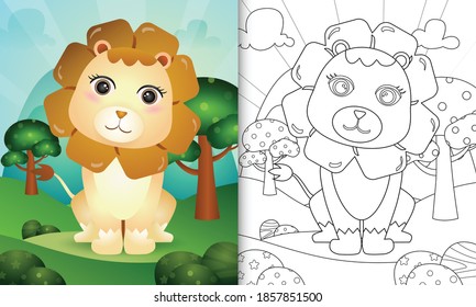 coloring book for kids with a cute lion character illustration