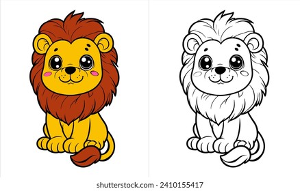 coloring book for kids.  cute lion 