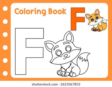 coloring book for kids. cute little fox