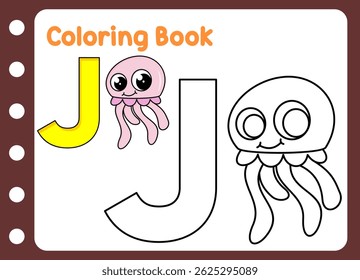 coloring book for kids. cute little jellyfish